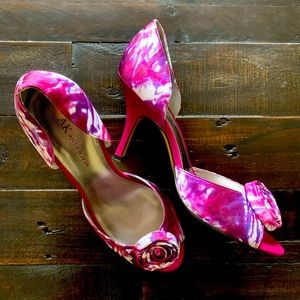 Anne Klein Open Toe Heels, Size 8, Purple, Pink & White Tie Dye
